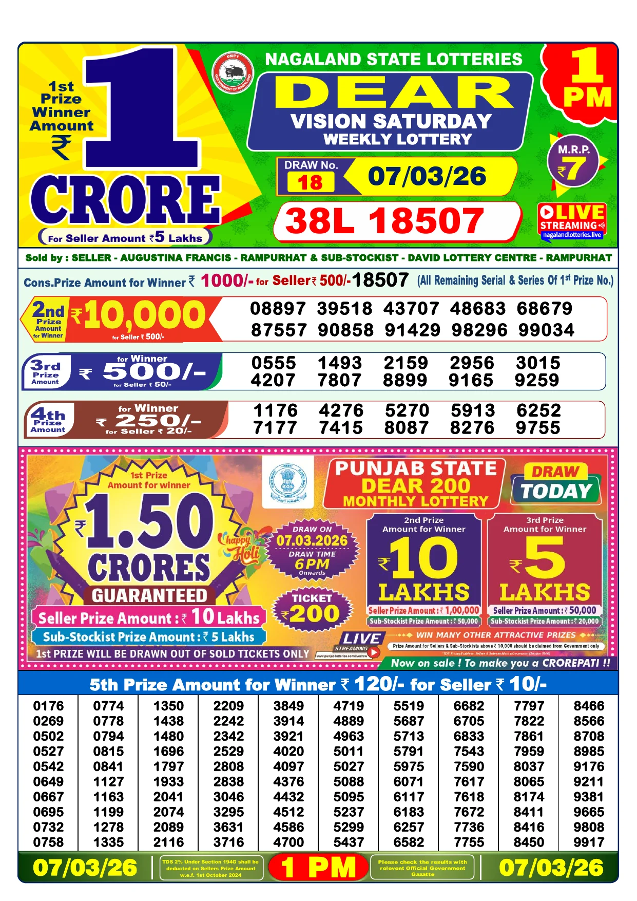 Lottery Result 07 March 2026 1 PM