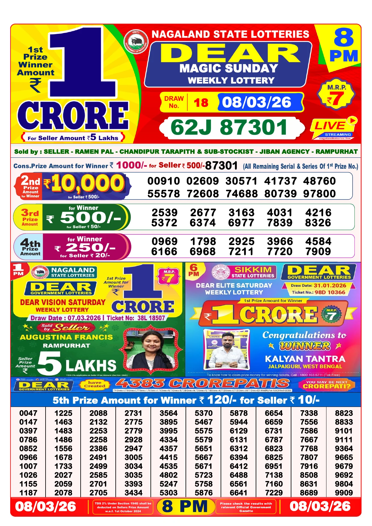 Lottery Result 08 March 2026 8 PM